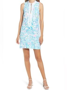 Lilly Pulitzer Jane Shift Dress Aqua La Vista Ibiza Blue Tropical Resort Size 2